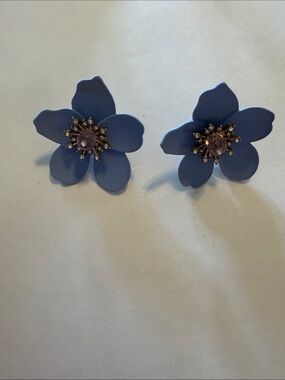 J. Crew Periwinkle Floral Crystal Center Stud Earrings